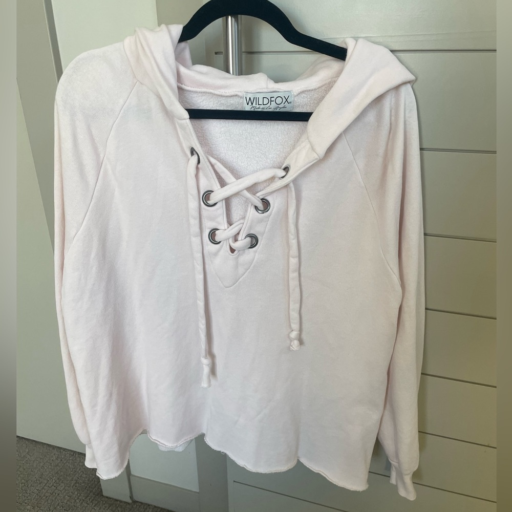 Wildfox pale pink Lace up Sweatshirt Hoodie Cropped XS